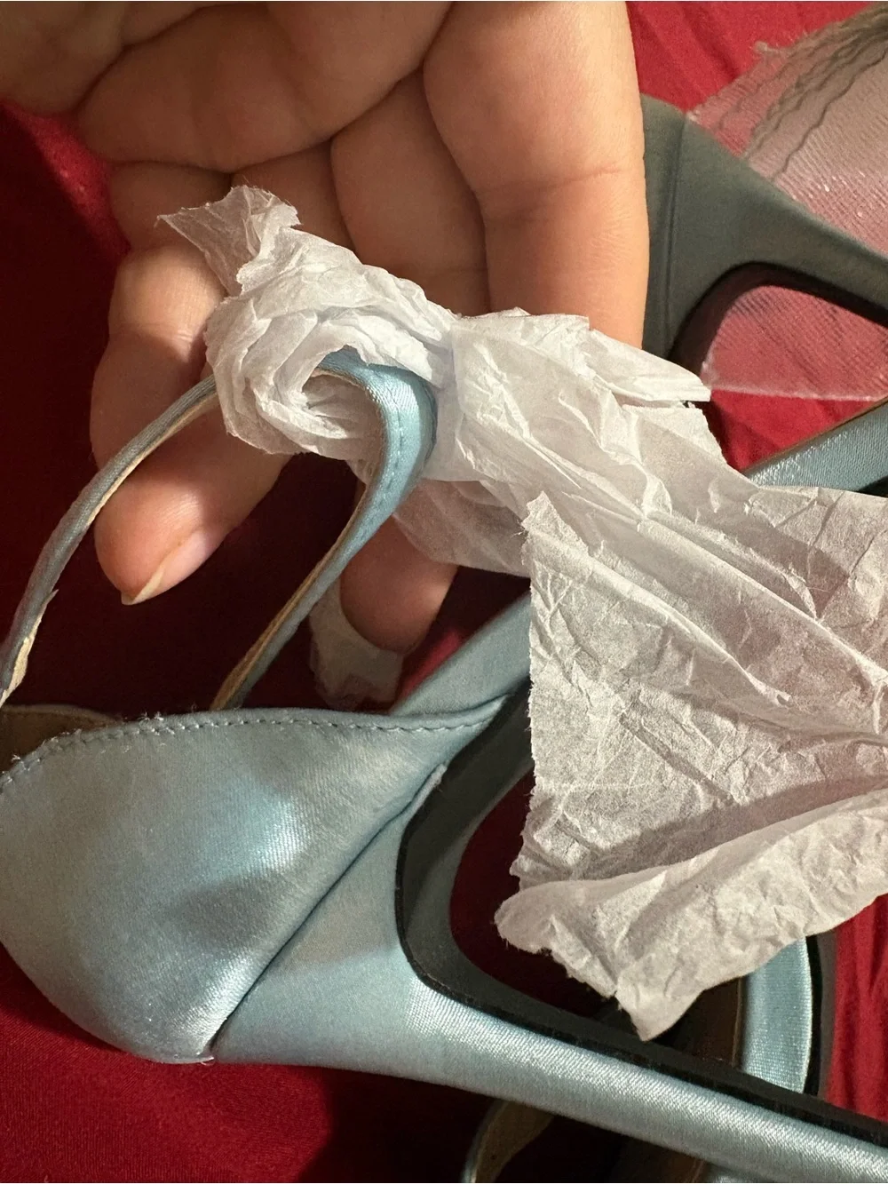 Amazon Light Blue Tulle Ankle-Strap Stiletto Sandals